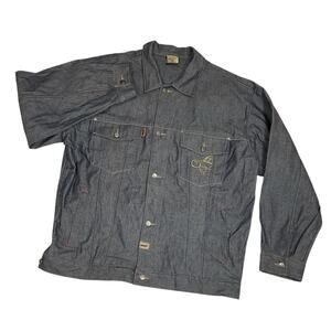 Vintage SCHOOL OF HARD KNOCKS Mens Gray Denim 90s Y2k Hip Hop Jacket Size XXL